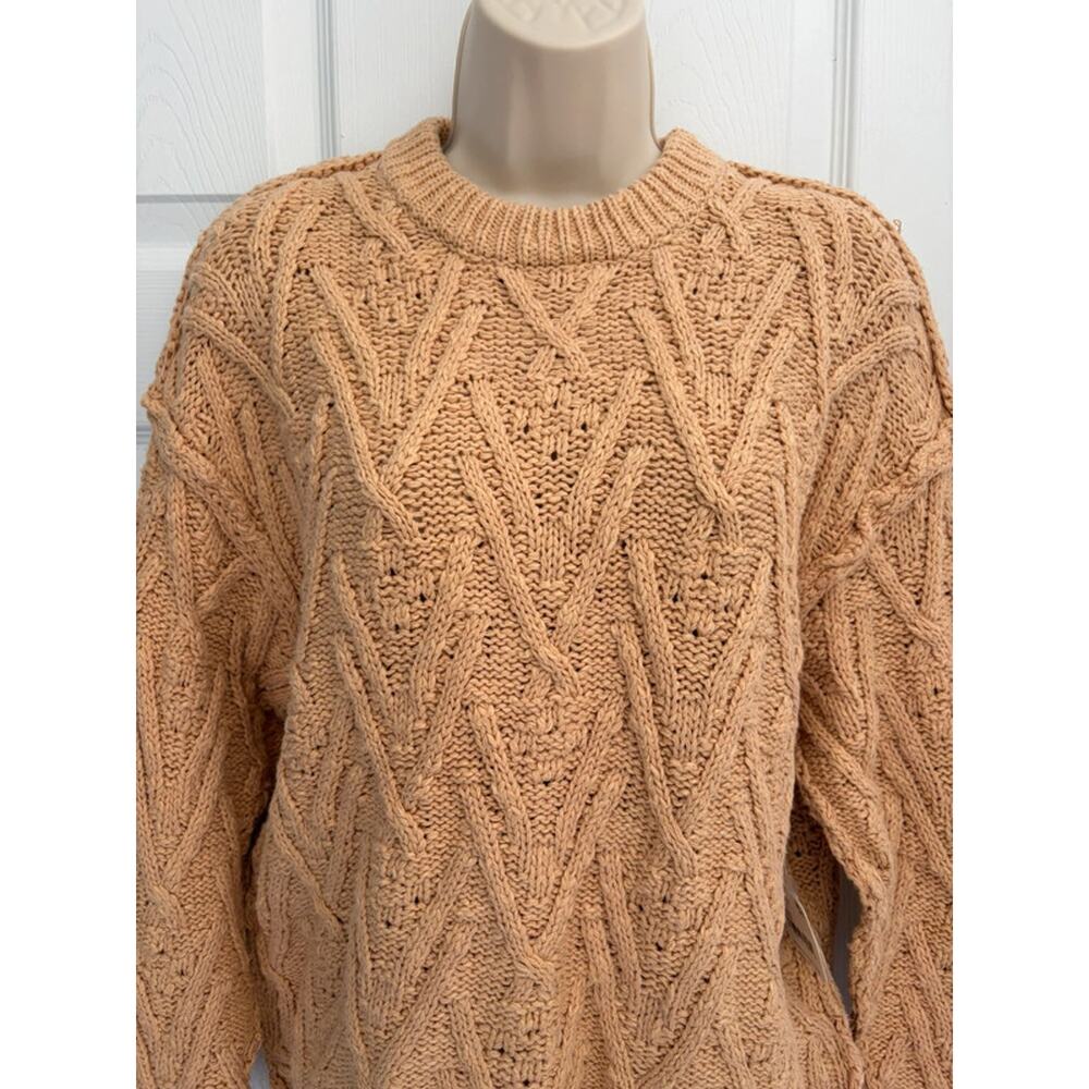 Free People Chunky Cable Knit Sweater XS Camel Cotton Blend NWT msrp $148
